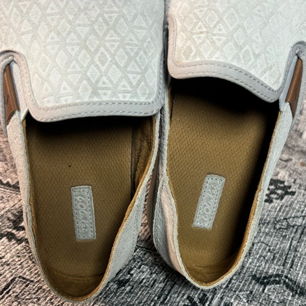 Olukai Women’s Pehuea‎ Slip-On Sneaker Light Gray Leather Size 8.5